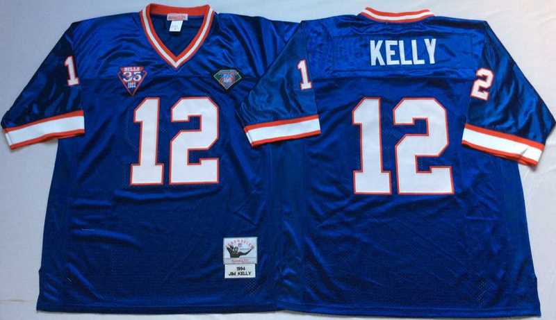 Bills 12 Jim Kelly Blue M&N Throwback Jersey->nfl m&n throwback->NFL Jersey